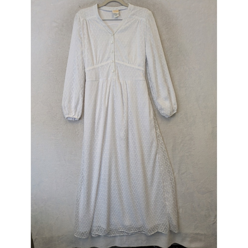 White Elegance Modest Maxi Dress Women's XS White Temple Long Sleeve